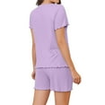 thumbnail image 4 of Sakmal Pajamas Sets for Women Purple Shorts Pant Short Sleeve Ruffle Solid Comfy Girls Sleepwear, 4 of 9