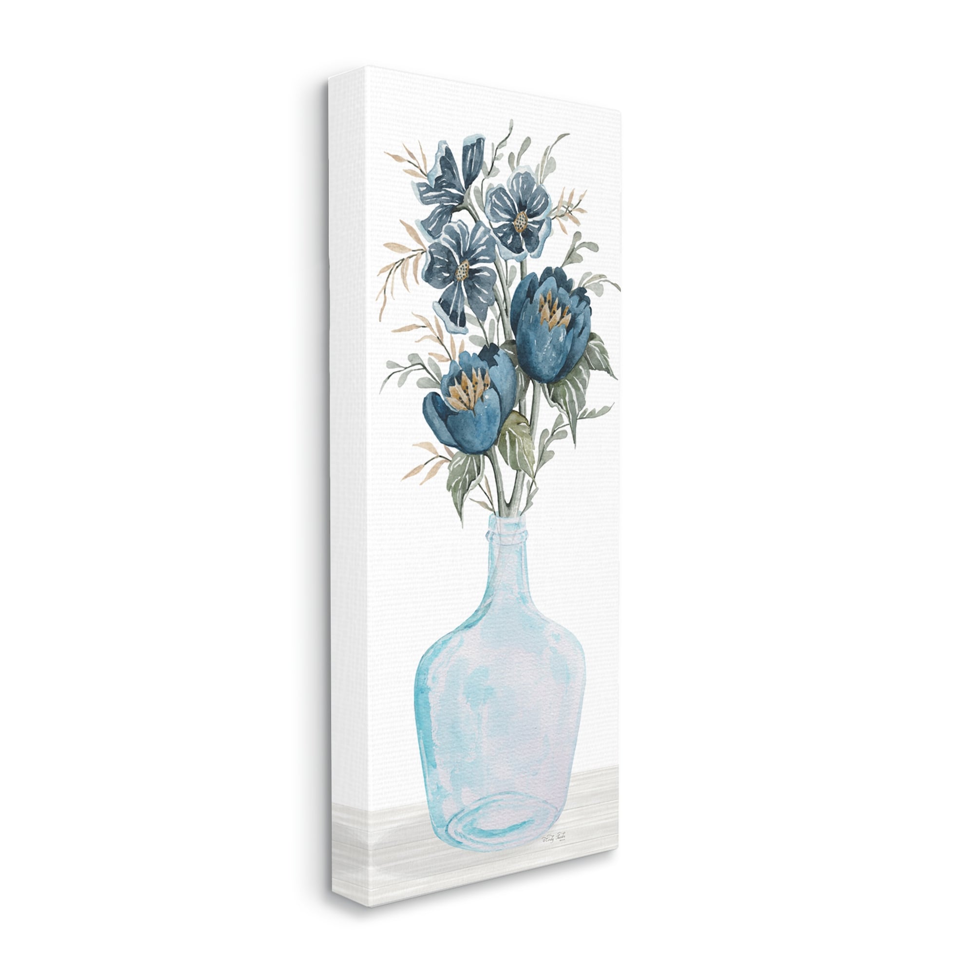 Stupell Industries Blue Poppies Blossoms Transparent Glass Vase Bouquet,17 x 40, Design by Cindy Jacobs