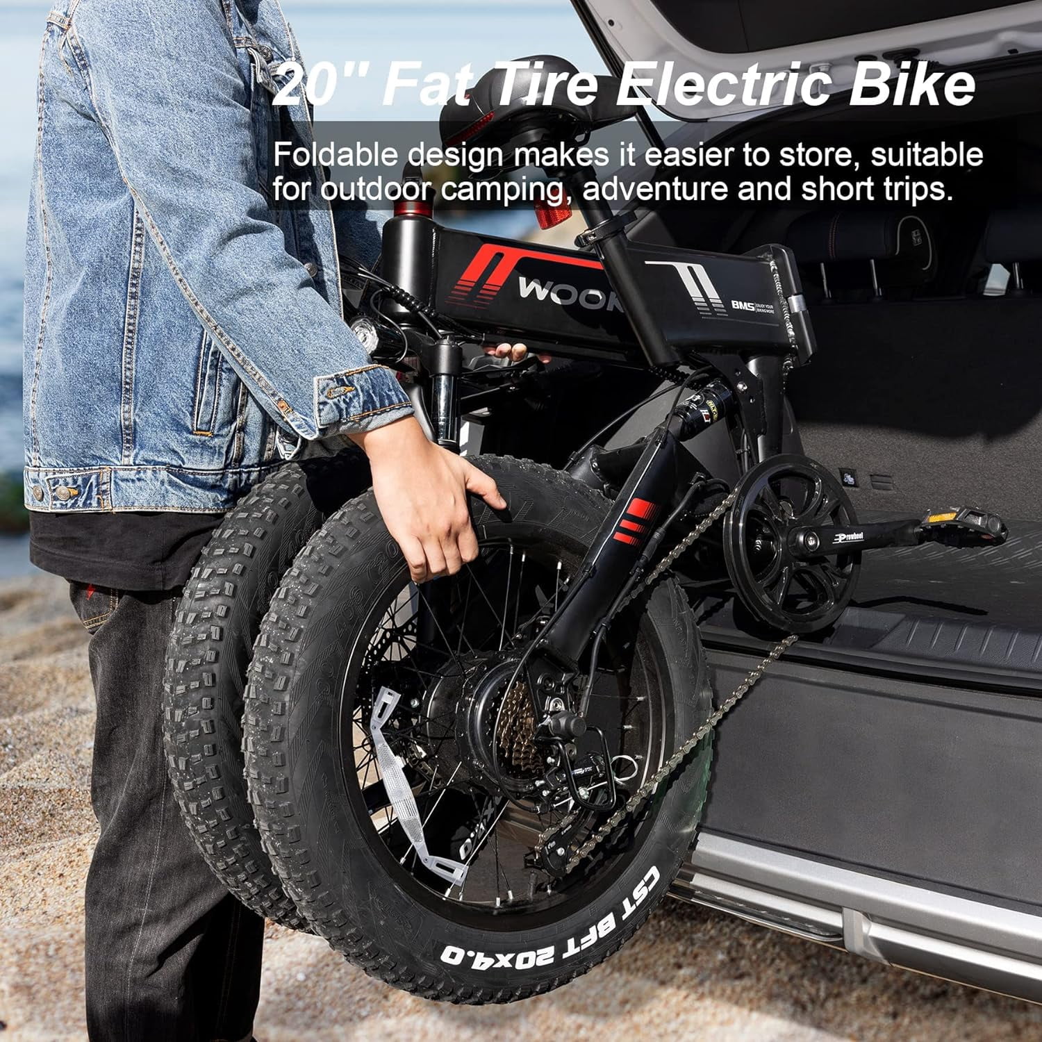 Wooken 20"X4.0 Fat Tire Electric Bike for Adults, 500W Foldable Electric Bicycle with 48V 10Ah Built-in Battery, Shimano 7 Speed, Dual Shock Absorber