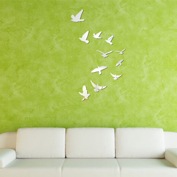 Vonky 11pcs oiseaux acryliques miroir stickers mural autocollant mural amovible décor à la maison moderne
