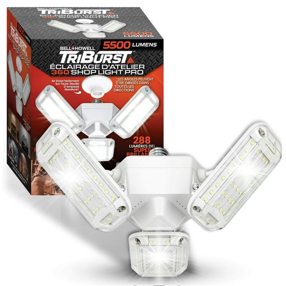 Bell + Howell Triburst 360 Lampe d'Atelier PRO – 5500 Lumens DEL Super Lumineuses pour Garage et Atelier, Multidirectionnelle, Panneaux Ajustables, Se Visse dans une Douille Standard
