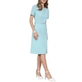 thumbnail image 4 of INSPIRE CHIC Women's A Line Dress Short Sleeve Asymmetrical Neck Elegant Business Work Dresses with Belted S Light Blue, 4 of 5
