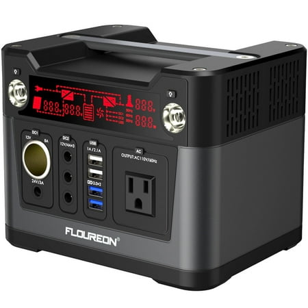 FLOUREON 300Wh Portable Solar Generator Lithium ion Power Source Power Supply with Quiet 300W DC/AC Inverter, 12V Car, DC/AC/USB Outputs, Charged by Solar Panel/AC (Best Whole House Solar Generator)