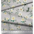 thumbnail image 2 of Soimoi Gray Poly Georgette Fabric Leaves & Magnolia Floral Printed Fabric 1 Yard 52 Inch Wide, 2 of 3