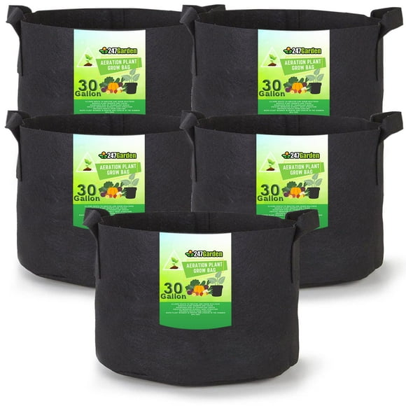 247Garden 5-Pack 30 Gallon Grow Bags/Aeration Fabric Pots w/Handles (260GSM, Black, 15.5H x 24D)