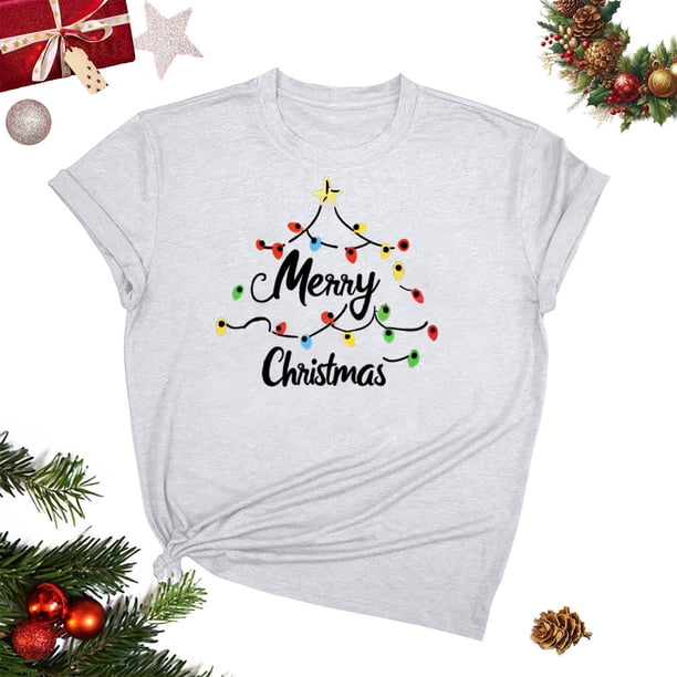 Blusas para las Mujeres Casual, Navidad Impresión Cuello Redondo Blusa de Moda, Fiesta de Fiesta Camiseta Top