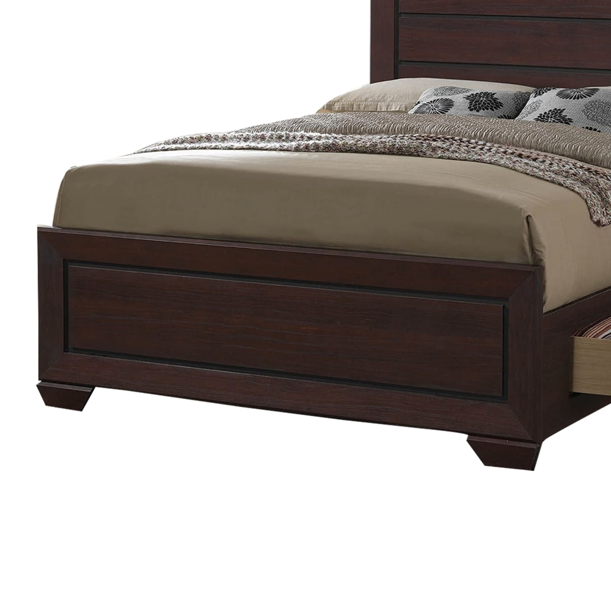 Wooden Eastern King Size Bed with Two Storage Drawers Brown - Saltoro Sherpi