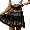 thumbnail image 2 of YueHuiYing Women's Bohemian Floral Print Mini Skirt with Tiered Ruffle Hem - A-Line Cotton Blend for Casual & Resort Wear, 2 of 9