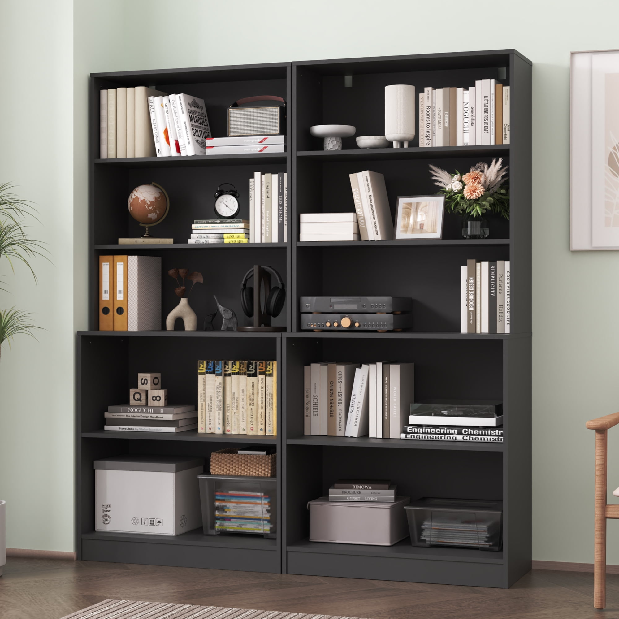 DIYART Black 71" Tall Bookcase, 5 Tier Large Bookshelf, Standing Wood Display Book Shelf for Living Room, Office, Library
