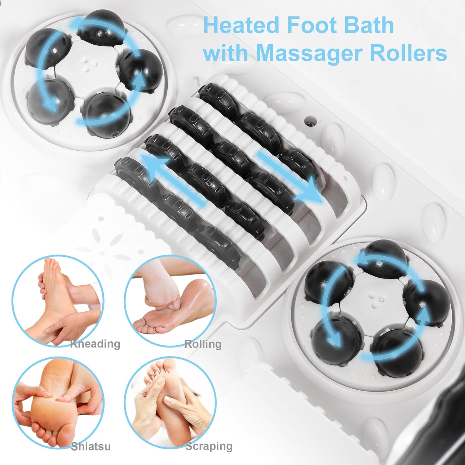 Foot Spa Massager with Heat for Stress Relief, Feet Bath with Motorized Rollers and Shower, Temperature Control, Timer and LCD Display, Ideal for Wife Mother Mom Father Husband, White