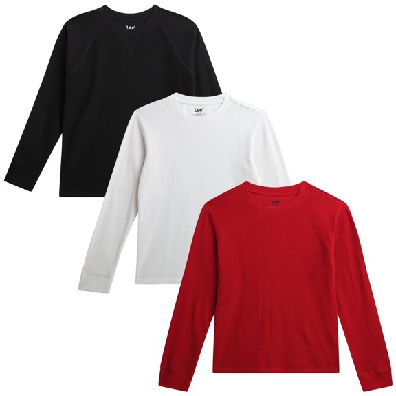 Lee Boys Thermal Shirt Soft Cozy Waffle Knit Thermal Top Long Sleeve Tee Shirts for Boys 3 Pack