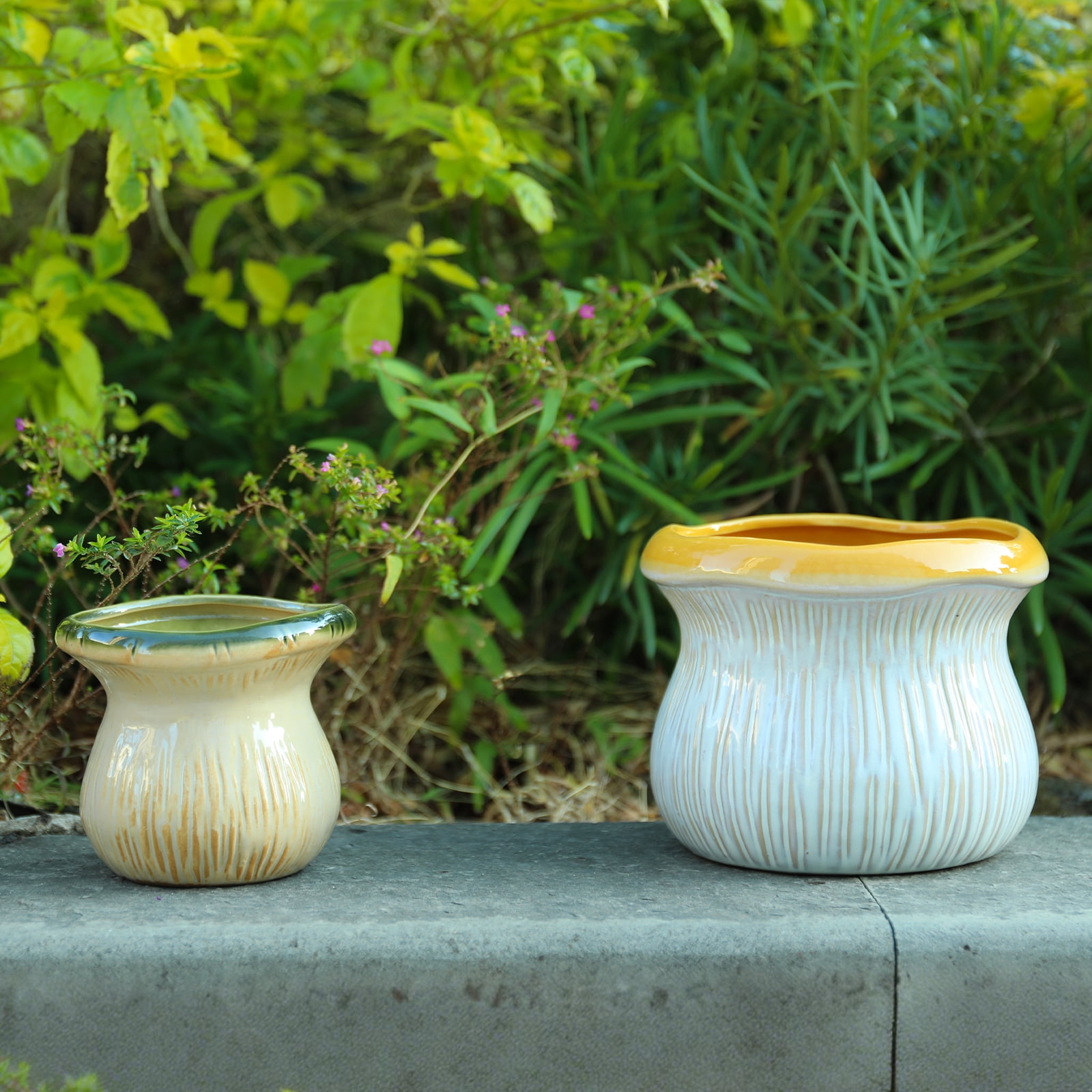 2-Pack Ceramic Mushroom Planters – Textured Flower Pots with Glossy Rim, Indoor/Outdoor Decorative Pots,Plant Pot for Garden,Yard,Living Room,Bedroom