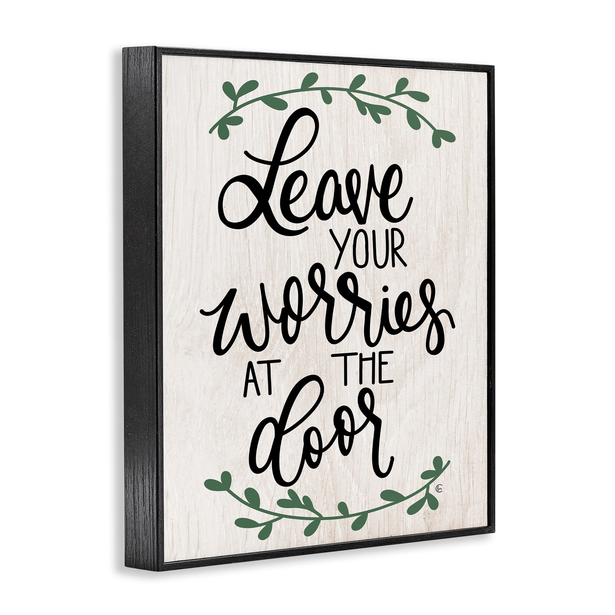 Stupell Industries Leave Your Worries at the Door Quote Family Greeting Framed Wall Art Design by Fearfully Made Creations, 16" x 20", Black Framed