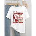 thumbnail image 4 of Women's Round Neck T-Shirt With "Walk Into My Birthday With God's Grace And Mercy" Religious Faith Birthday Theme Glitter Print, 4 of 9