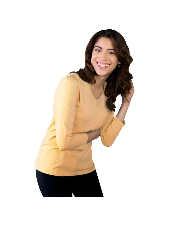 BlueGeneration Ladies 3/4 Sleeve V-Neck - Maize Large Solid