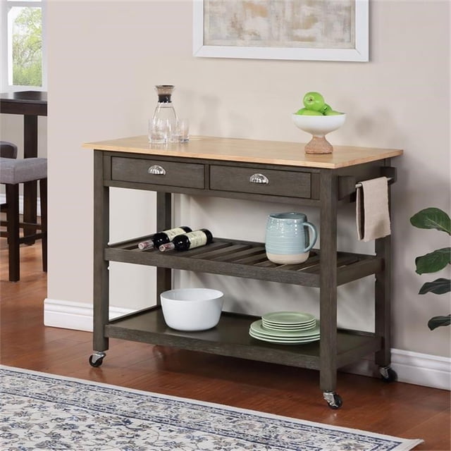 American Heritage Three-Tier Butcher Block Kitchen Cart w/ Drawers in Gray Wood