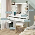 thumbnail image 5 of Ataucjin Vanity Desk with Mirror,Vanity Makeup Table with Chair & Charging Station, Dressing Table with Drawers & Storage Shelves,3 Lighting Modes,Vanity Table Set for Bedroom Dressing Room, 5 of 9