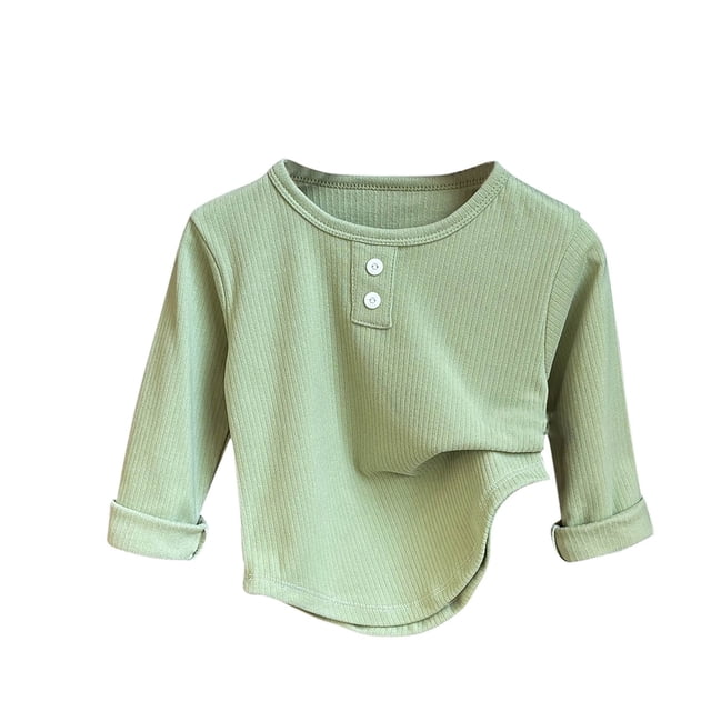 LOVZFMLL Hauts pour Petites Filles, Blouse de Pyjama Unie Décontractée de Tous les Jours à Boutons devant, Col Rond, Manches Longues, Vêtements d'Automne 6-7 Ans Vêtements pour Filles