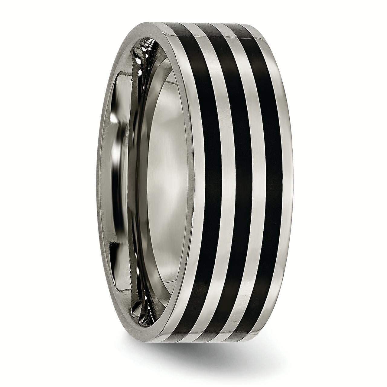 Primal Steel Titanium Black IP-plated Striped 8mm Band