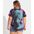thumbnail image 3 of CASSIE LIZ Womens Tops Plus Size 3X Casual Blouses Crewneck Purple Teal Tie Dye Short Sleeve Cutout Curvy Hem Loose Fit Shirts Tunics 3XL 22W 24W, 3 of 6