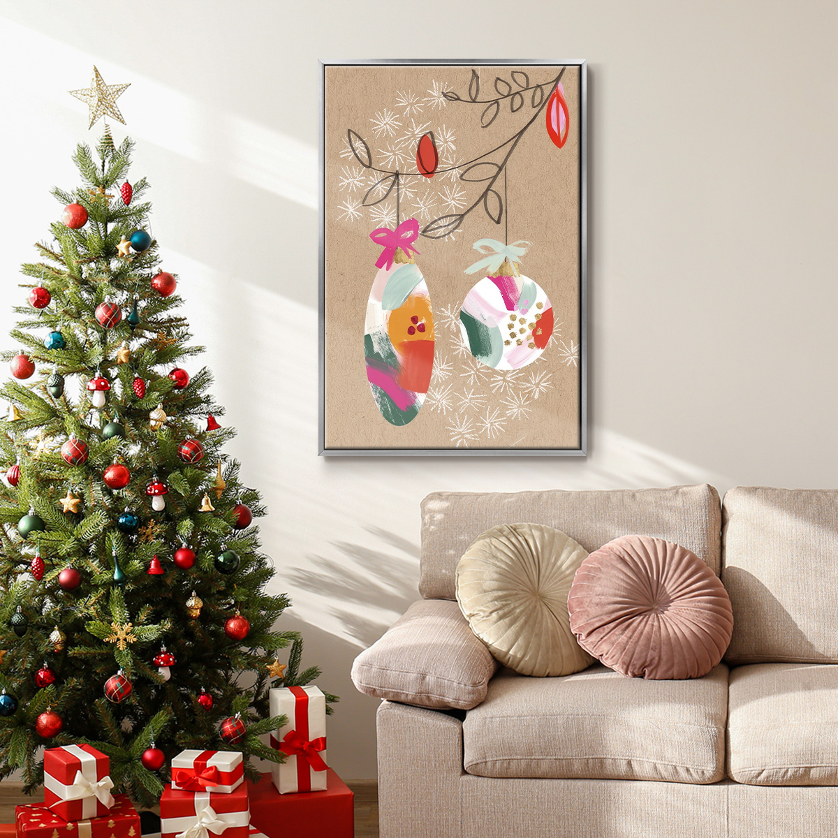 Crafty Christmas Collection B - Framed Gallery Wrapped Holiday Canvas - 17 x 25 - Silver Frame
