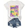 thumbnail image 2 of T-Shirt Imprimé Carnaval Bohème pour Femmes - Manches Courtes Décontractées, Col Rond, Polyester, Lavable en Machine, Semi-Transparent, Design Festif Coloré, Tenue Festive Chemise Imprimée Florale Texture Brillante pour Père, 2 of 8