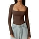 thumbnail image 1 of Camiseta sexy de cuello cuadrado y manga larga - Abrigo de otoño para chicas guapas, tejido suave y elástico, diseño a juego, adecuado para ocasiones informales, 1 of 5