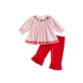 thumbnail image 2 of Loicainy Toddler Baby Girl Valentine's Day 2 Piece Outfits 6 12 18 24 Months 2T 3T Heart Bow Embroidery Long Sleeve Crew Neck Tops and Elastic Waist Pants Set, 2 of 9
