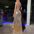 thumbnail image 2 of SWSMCLT Women's Evening Gown High-split Sequin Bodycon Homecoming Dresses High Neck Cocktail Cut Out Golden 4-6, 2 of 5