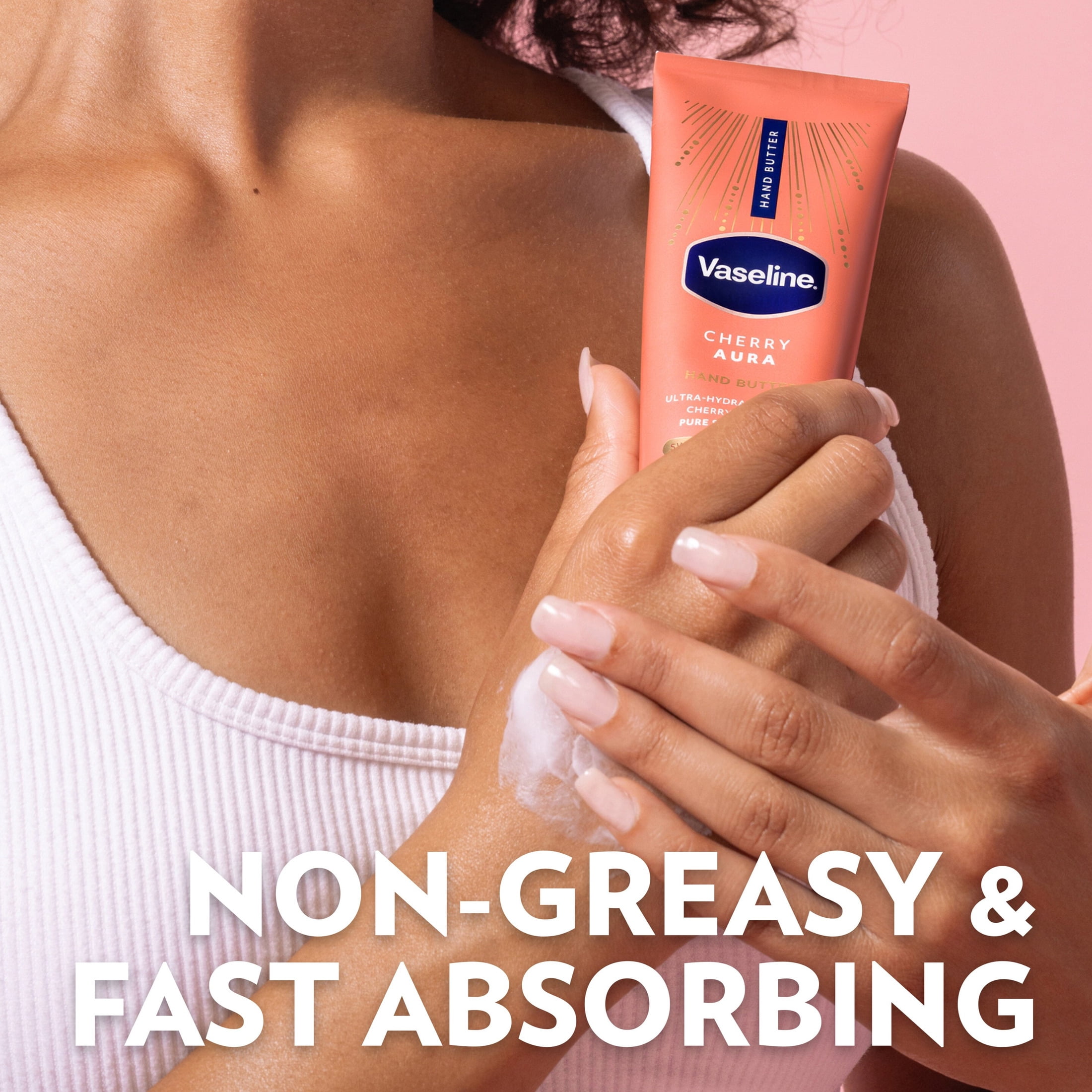 Vaseline Hand Butter for Dry Hands, Cherry Aura 72HR Moisture and a Sweet Cherry Scent, 3.4 fl oz