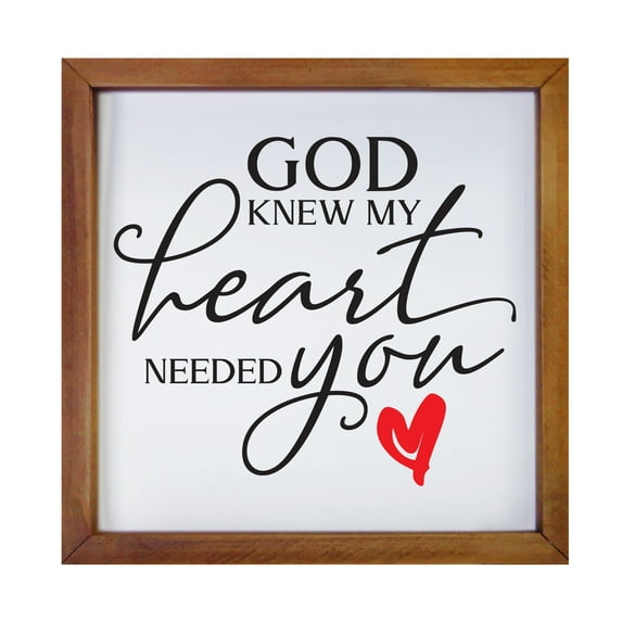 LifeSong Milestones 7x7 Modern Inspirational Framed Shadow Box for Wall Decoration - God Knew My Heart Needed You (Heart) (Walnut)