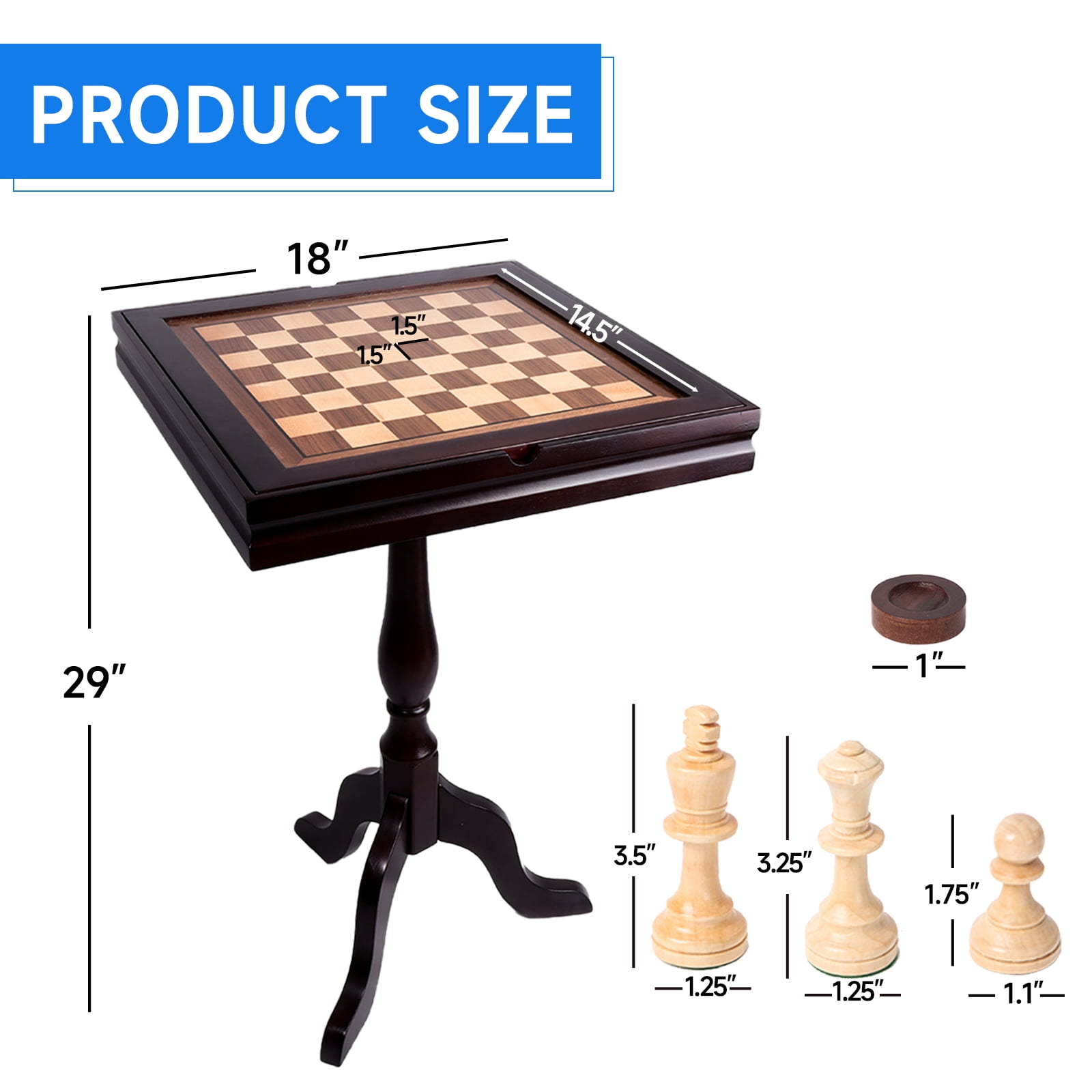 GSE Games & Sports Expert 3-in-1 Wooden Chess Checkers Backgammon Table, Tabletop Combo Board Game Set for Home Decoration and Family Board Game