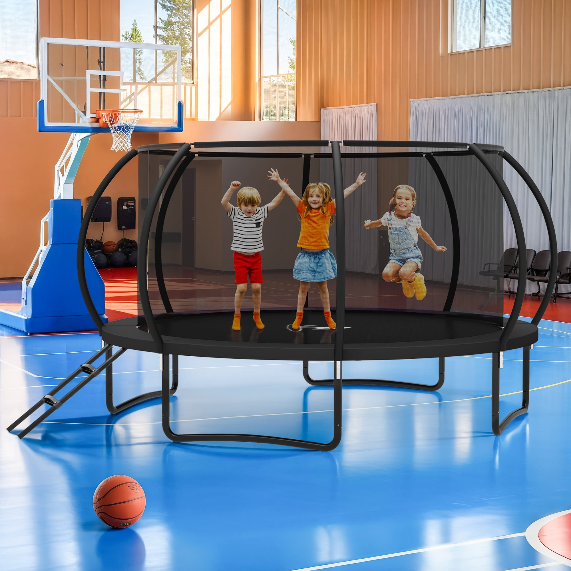 Betisef 14 FT Recreational Trampoline W/ Safety Enclosure Net – Indoor & Outdoor Use, Round Trampoline For Kids Black
