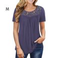 thumbnail image 1 of Qarigey Camiseta de mujer Túnica plisada Top Cuello Manga corta Blusa de encaje de encaje de manga corta Prendas para la parte del cuerpo Púrpura claro METRO Qarigey AP003108-12, 1 of 5