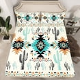 thumbnail image 2 of Homewish Triangle Aztec Kids Twin Sheet Sets, Cartoon Hippie Cactus Twin Fitted Sheet, Vintage Western Bohemian Flat Sheet, Microfiber Bedroom Decor, 3 Pieces, 2 of 7