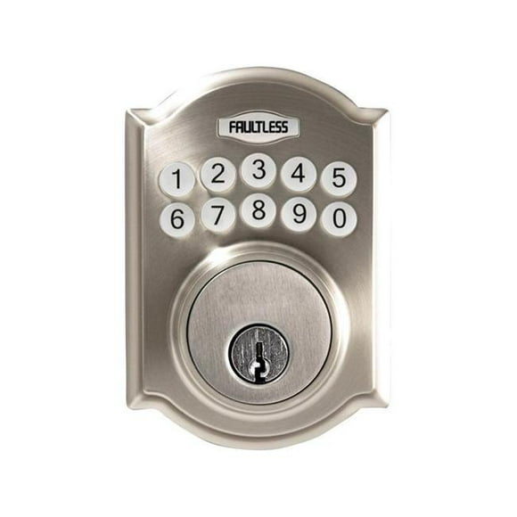 Faultless Satin Nickel Metal Electronic Deadbolt with Residential Auto Lock Adjustable Delay