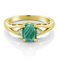 thumbnail image 2 of Gem Stone King 18K Yellow Gold Plated Silver Green Malachite and White Created Sapphire 3 Stone Engagement Ring for Women | 2.08 Cttw | Oval 8X6MM | Round 2MM | Available in Size 5,6,7,8,9, 2 of 4