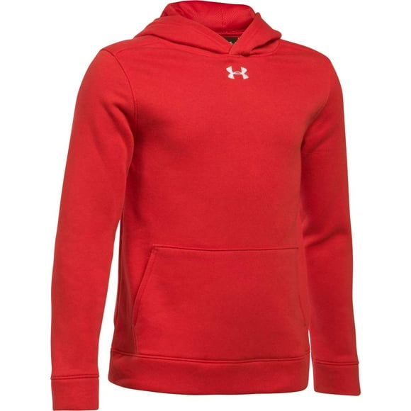Under Armour Hustle Fleece Hoodie, Red (600)/White, Youth Medium