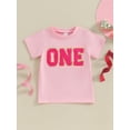 thumbnail image 3 of Girls Summer Casual T-shirt Pink Short Sleeve Round Neck Letter Embroidery Tops, 3 of 10