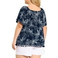 thumbnail image 3 of Agnes Orinda Women's Plus Size Boho Blouses Floral Square Neck Short Sleeves Tassel Hem Casual Summer Tops 1X Navy Blue, 3 of 7