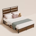 thumbnail image 1 of Base de Cama Industrial Madera Metal Marrón Vintage con 2 Cajones con Ruedas, Cabecero de Tres Tablas para Colchón Full, 1 of 9