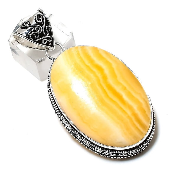 Natural Yellow Aventurine Gemstone 925 Sterling Silver Pendant 2.36"