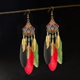 thumbnail image 5 of Long Feather Dangle Drop Statement Earrings for Women Gold-Toned Bohemian Enamel Fan Shaped Leaf Turquoise Beads Fringe Tassel Dangling Studs Earring Lightweight Fish Hook Vintage Ethnic Jewelry, 5 of 12