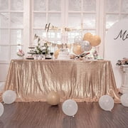 Kirsooku Rose Gold Sequin Tablecloth Glitter Sparkly Iridescent Shimmer for Rectangle Table Cloth 60 X 140 Table Covers Decorations for Birthday Party Supplies Event Wedding Table Skirt Decor