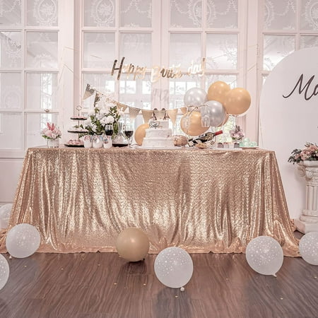 Kirsooku Rose Gold Sequin Tablecloth Glitter Sparkly Iridescent Shimmer for Rectangle Table Cloth 60 X 140 Table Covers Decorations for Birthday Party Supplies Event Wedding Table Skirt Decor