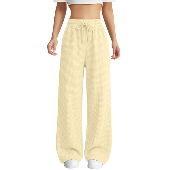 Girls Wide Leg Sweatpants Textured Cotton Joggers High Waist Loose Pockets Soft Casual Sport Pants Baggy Causal Open Bottom