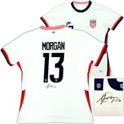 Team USA Alex Morgan Autographed White Nike Red & Blue Stripes Jersey Womens Size L Beckett BAS Witness 221522