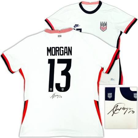 Team USA Alex Morgan Autographed White Nike Red & Blue Stripes Jersey Womens Size L Beckett BAS Witness 221522