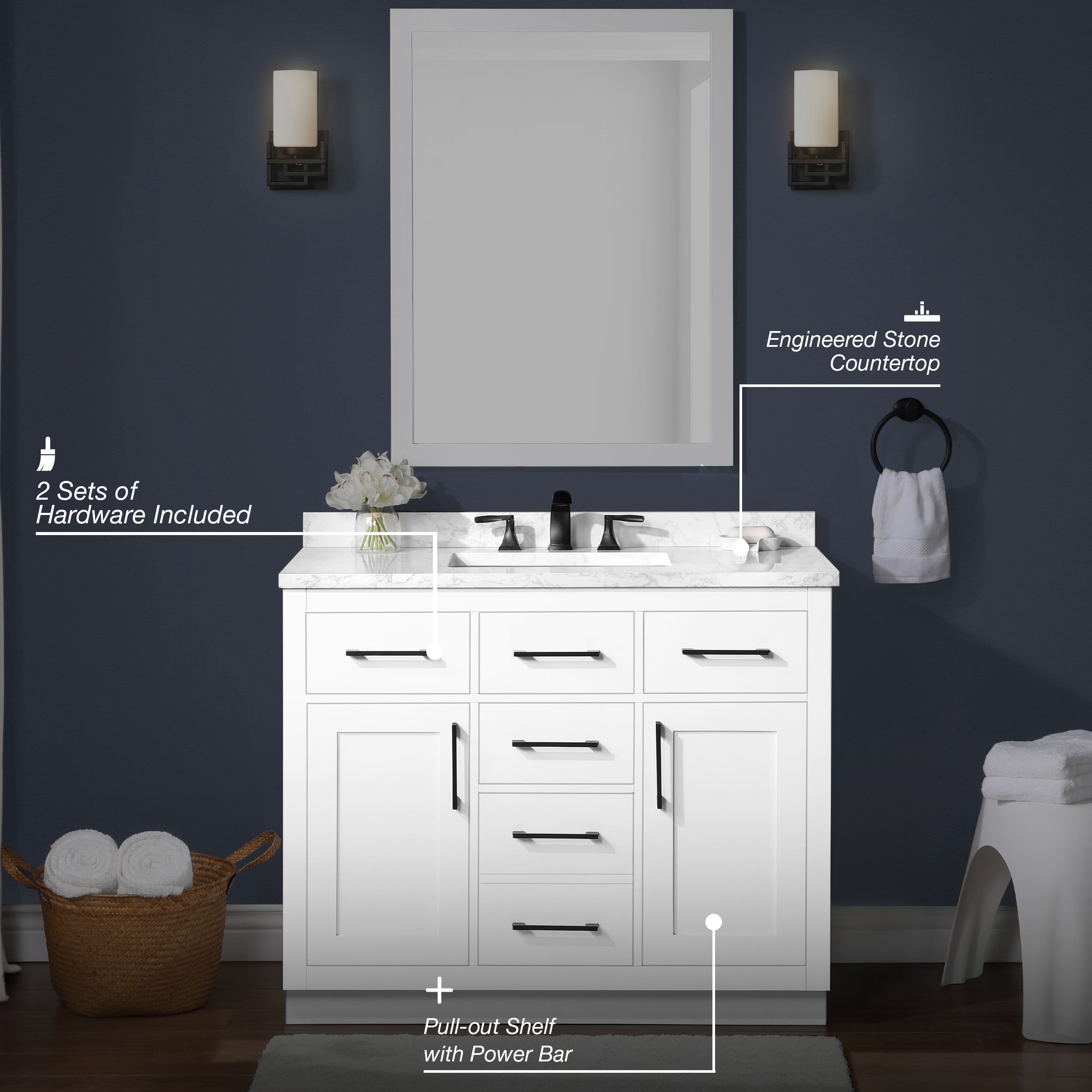 Ove Decors Athea 42 W x 22" D Freestanding Bathroom Vanity with Double Sink, Pure White