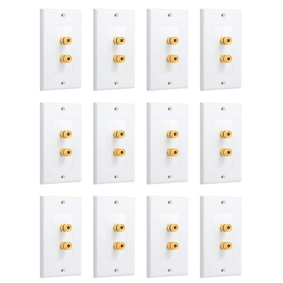 12 Pack Single Gang 1.0 Speaker Wire Wall Plate (Banana Plug Wall Plate) for 1 Speaker, White